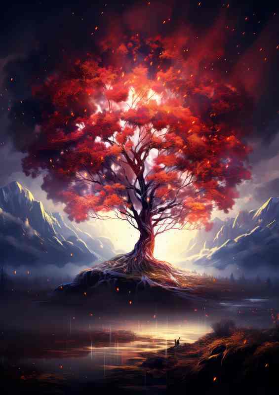Nocturnal Serenity Tree Under Stars | Canvas