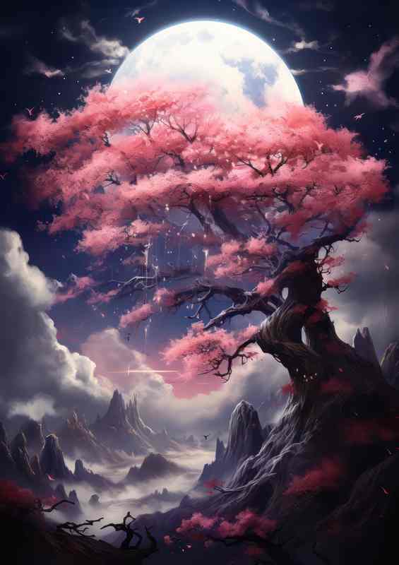 Pink Blossoms In The Moonlight | Di-Bond