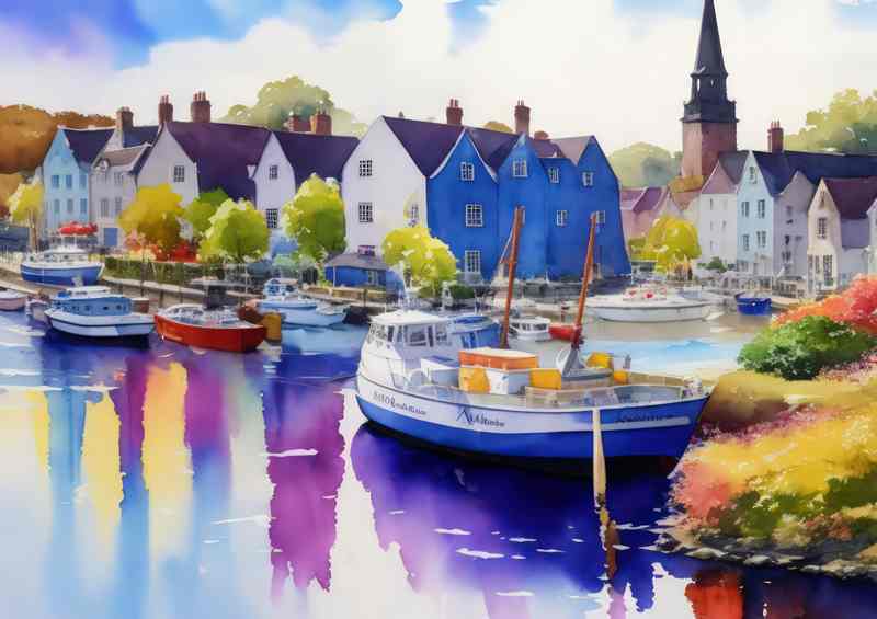 Colorful Waterside Haven Harbor Town | Poster