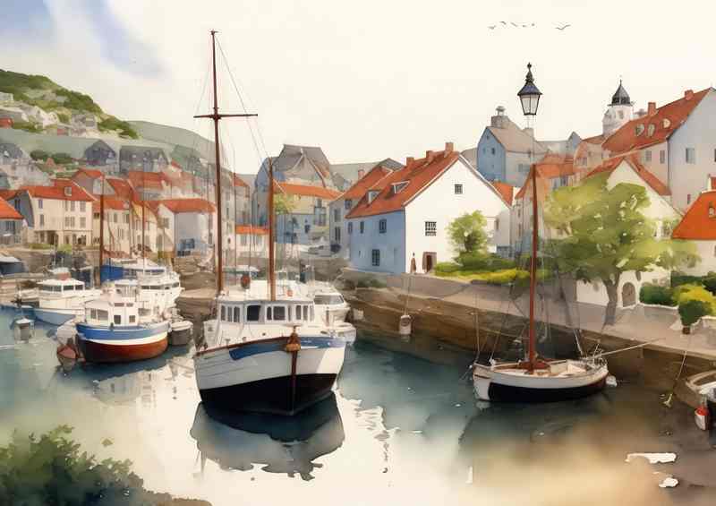 Port of Colors Colorful Harbor Town Art | Canvas