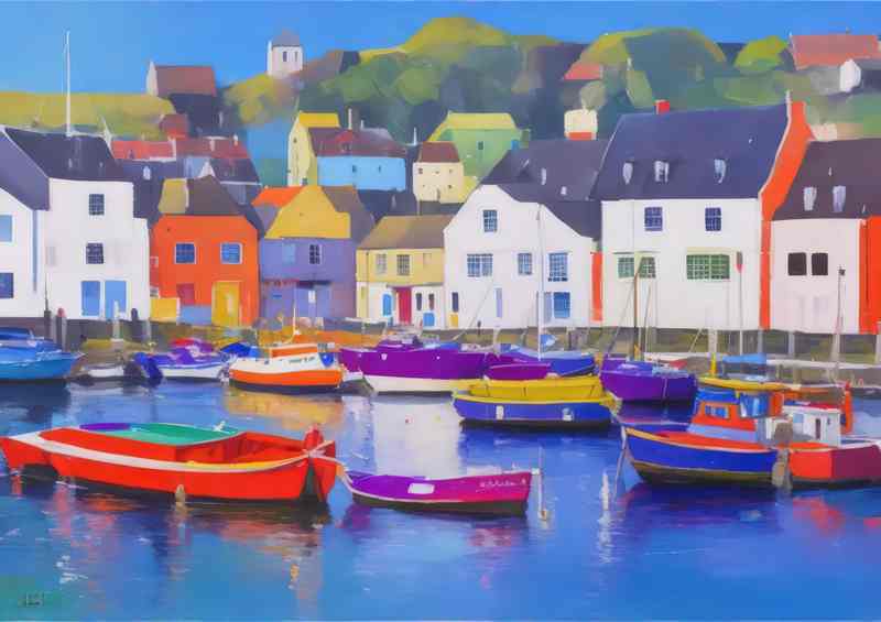 Vibrant Coastal Charm Colorful Harbor Town | Poster