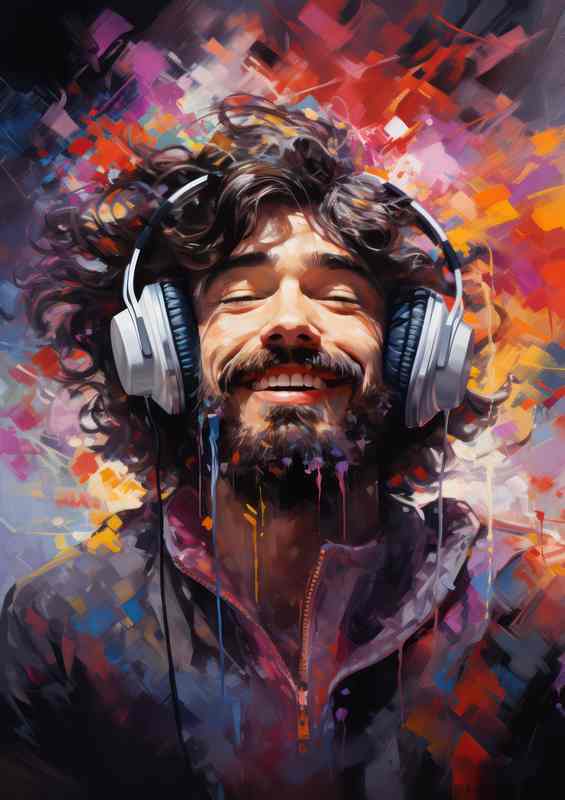 The man is wearing headphones | Metal Poster