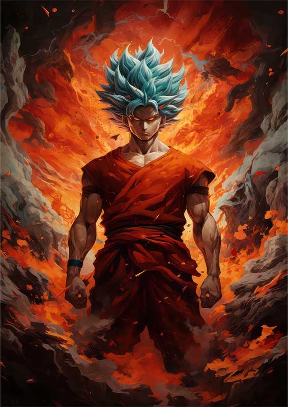 Goku Majestic Flex surrounded by fire | Canvas