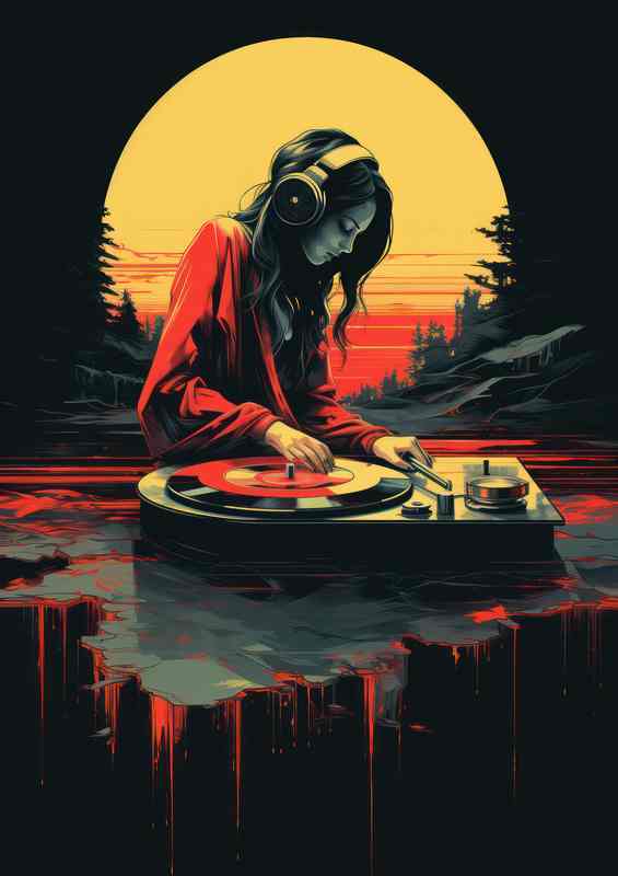 female Dj with the vinyl records old skool | Poster