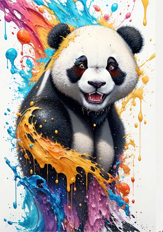 Colourful Bamboo Ballet Panda Splashed In Art | Poster