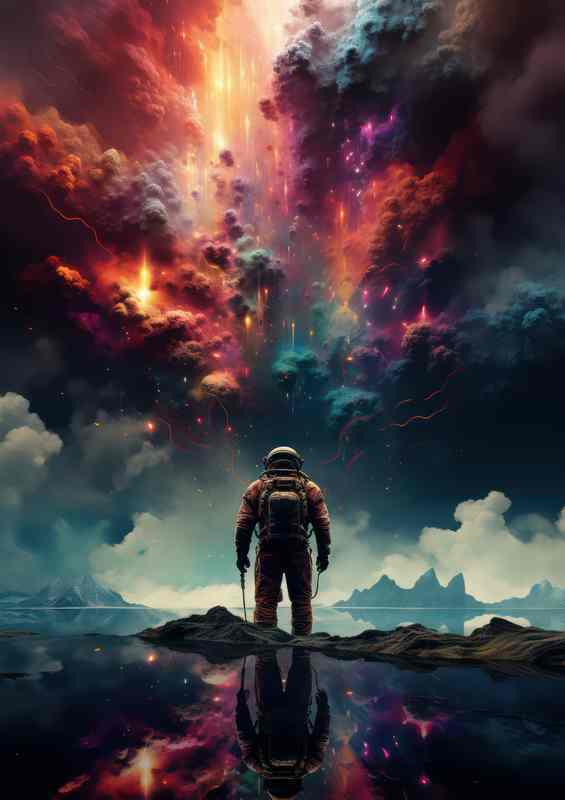 Celestial Voyager Mans Journey to New Realms | Metal Poster