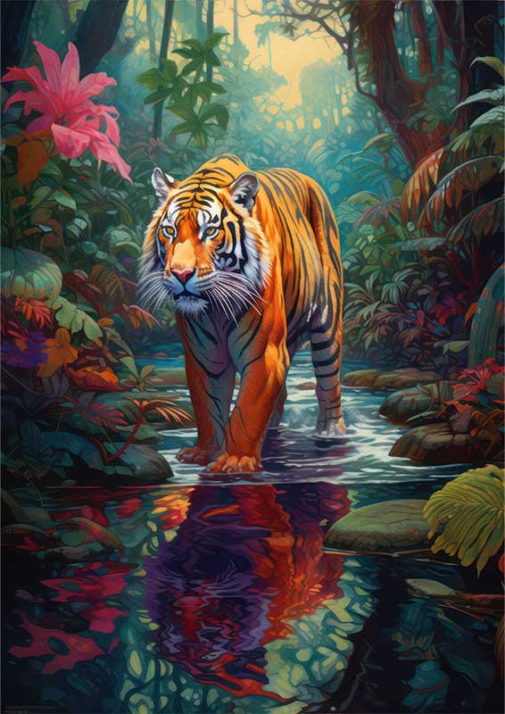 Cosmic Catwalk Tiger With A Magestic Reflection | Canvas