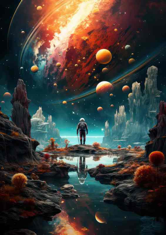 Cosmic Explorer Mans Journey to New Realms | Poster