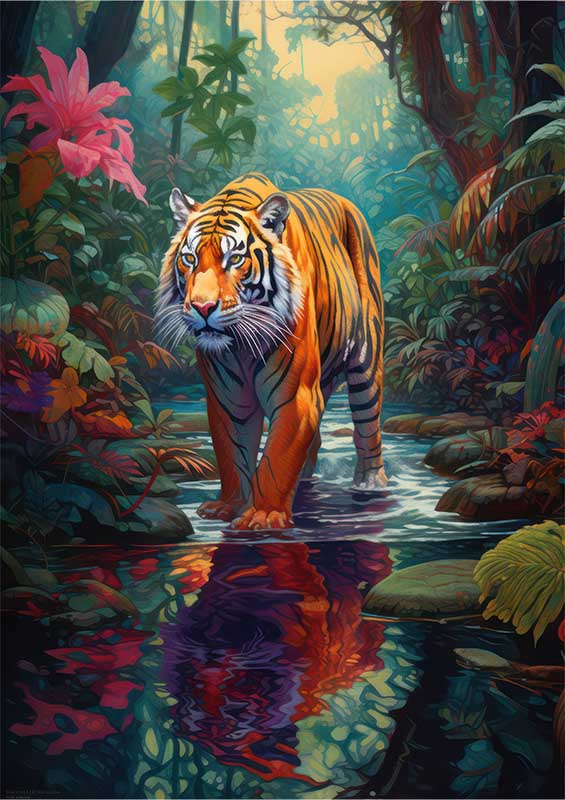 Cosmic Catwalk Tiger With A Magestic Reflection | Poster