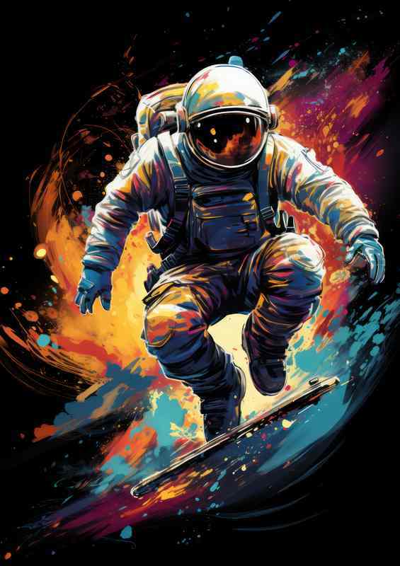Intergalactic Sojourn Astronauts Journey in Skateboarding | Poster