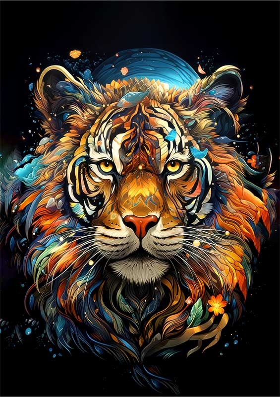 Rainbow tiger dark srarry night | Poster