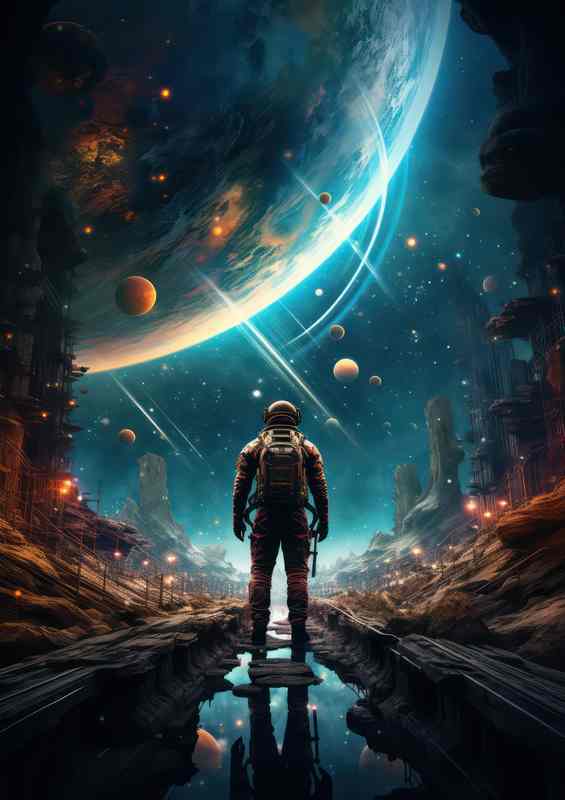 Stellar Explorer Mans Journey to the Cosmos | Poster