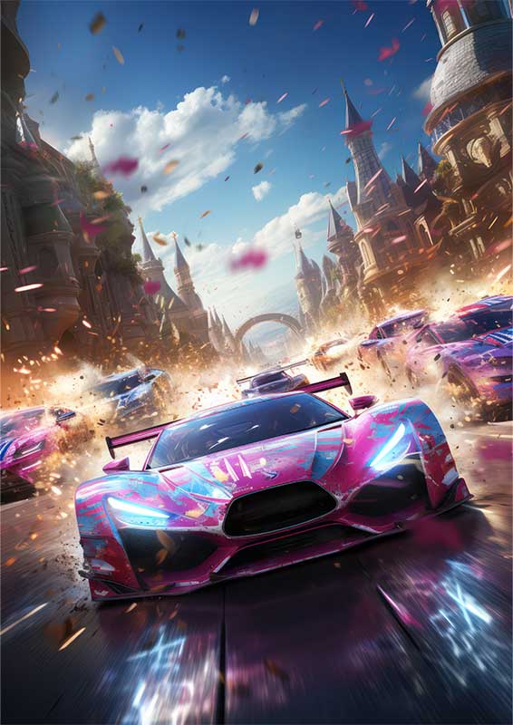Super Car Racing On Track | Metal Poster