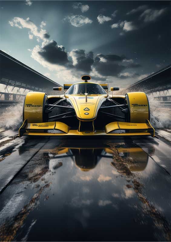 Yellow Sports Car Driving On Track | Poster