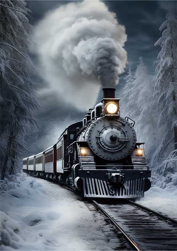Steam Train Going Down The Tracks | Poster