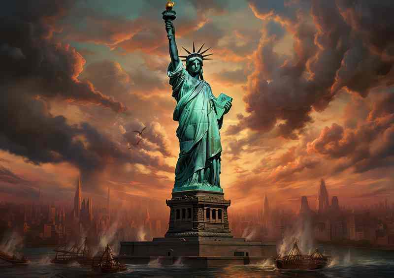 The Statue Of Liberty Swirling Skies Freedom | Poster