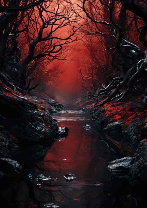 Crimson Skies Over Enchanted Forest | Canvas