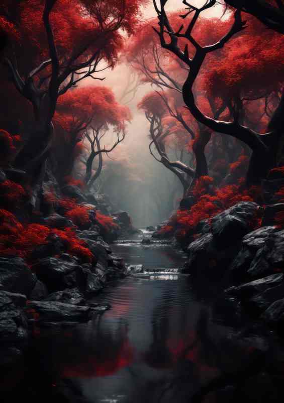 Eerie Twilight Above Red Sky Forest | Canvas