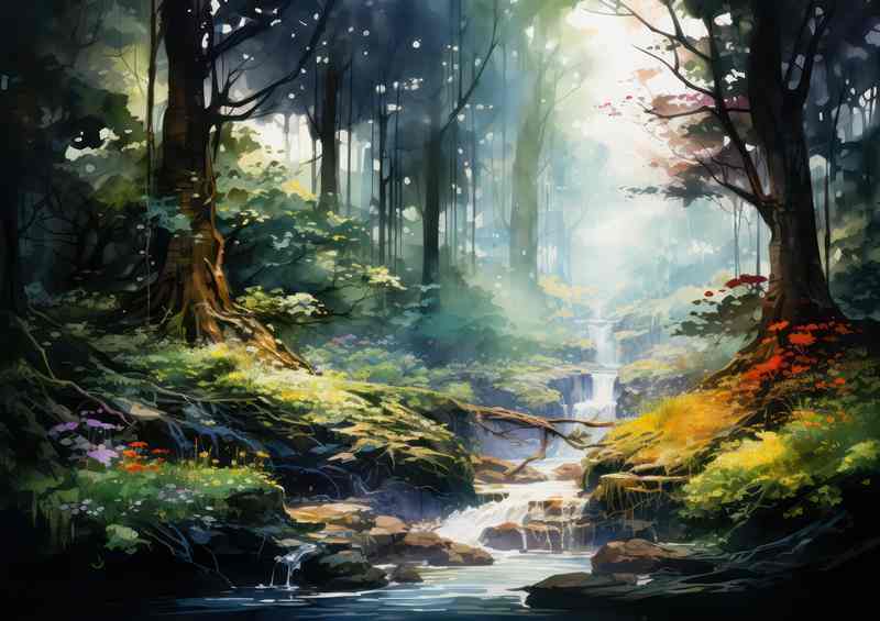 A Beautiful Forest With A Stream Running Through It | Canvas