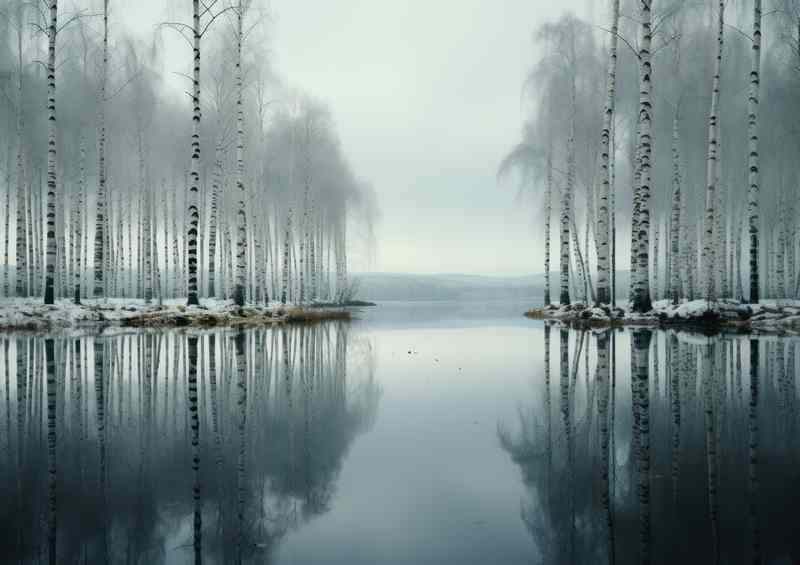 A Tranquil Scene Black And White Trees Reflection | Metal Poster