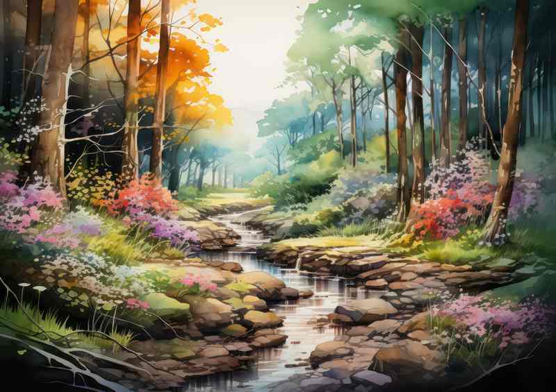 Charming Woodland Colorful Treescape | Metal Poster