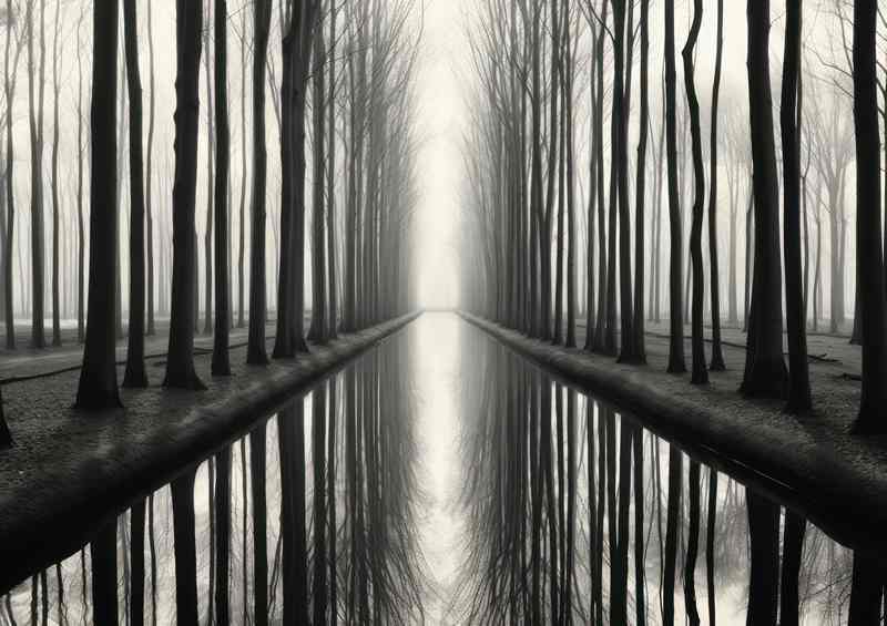 Contrasting Beauty Black and White Trees Reflecting | Canvas