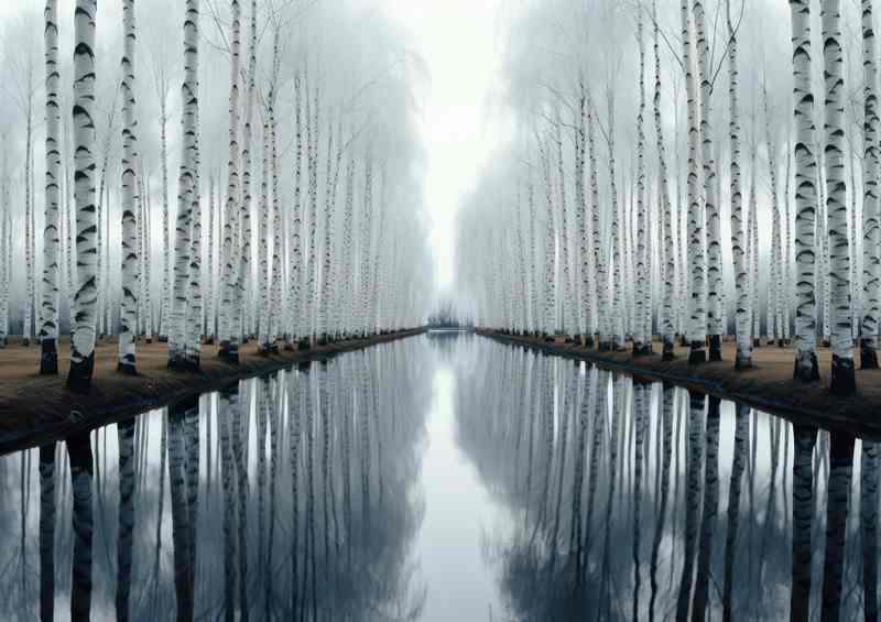 Elegance in Grayscale Trees by Waters Edge | Metal Poster