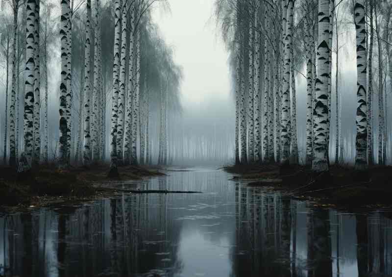Mirror of Nature Trees Reflecting in Monochrome | Di-Bond