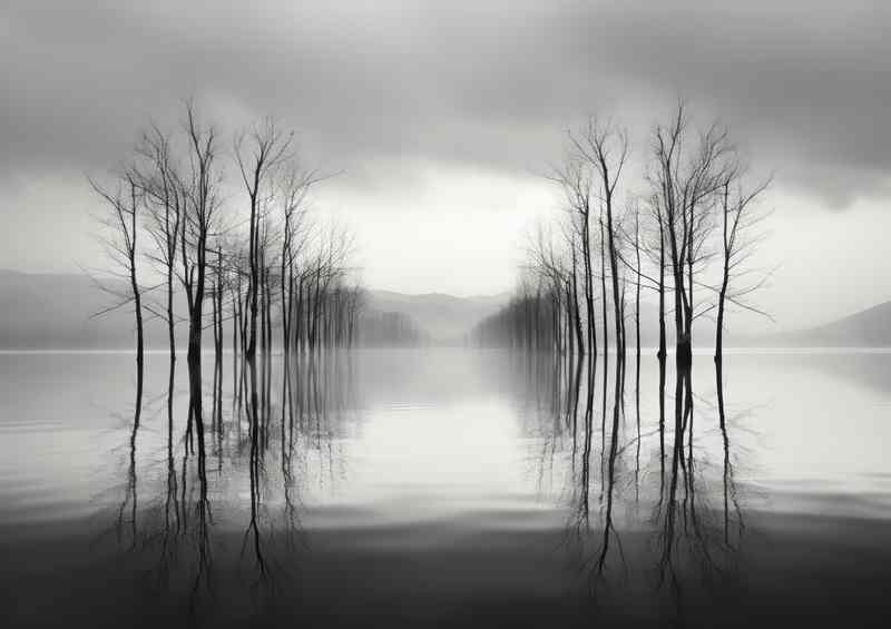 Shades of Stillness Reflecting Trees in Black and white | Poster