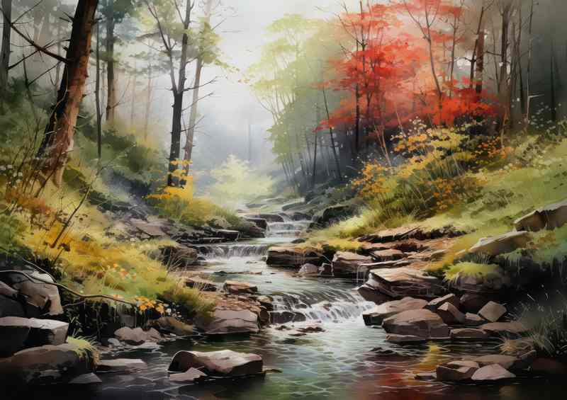 The River and Colorful Trees Delight | Metal Poster