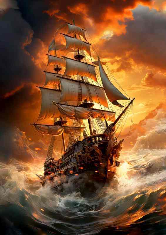 A ship in the turbulent ocean | Poster