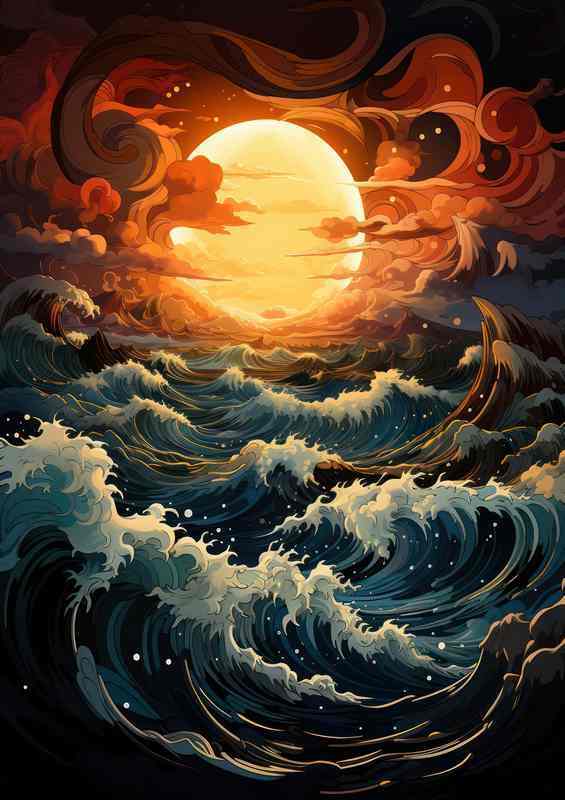 Blood Moons Glow on Restless Waters | Poster