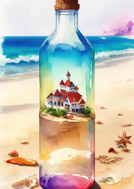 Dreamy bottle in the sand | Canvas