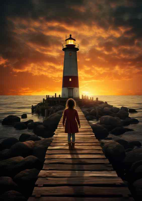Golden Light Lighthouse in Evening Sky | Poster