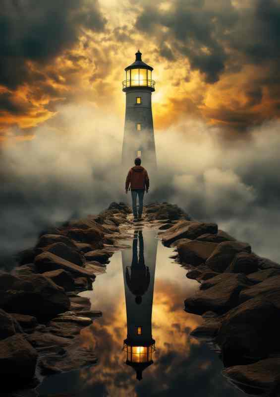 Golden Skies Above Lighthouses Timeless Vigil | Di-Bond