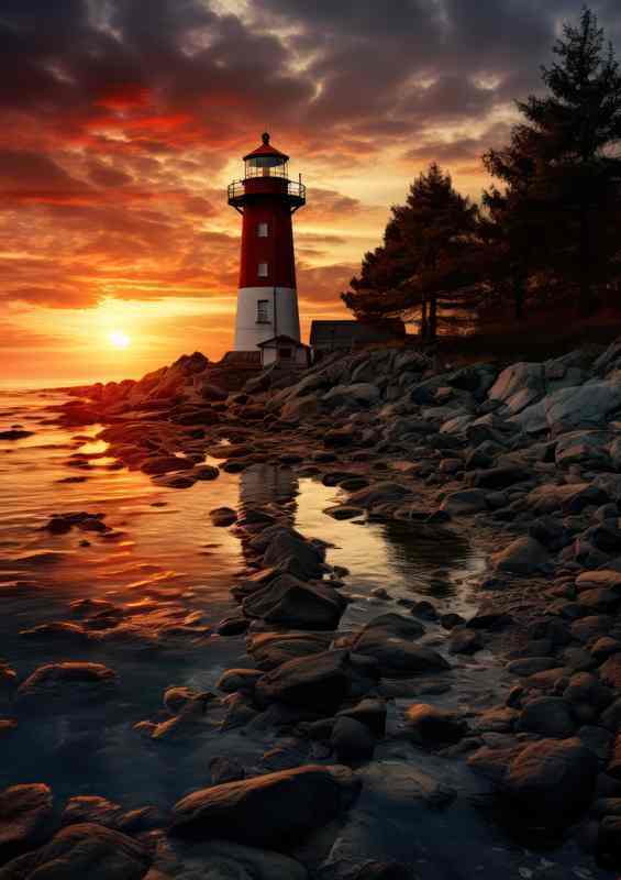 Lighthouse Silhouette in the Evening Sunset | Di-Bond