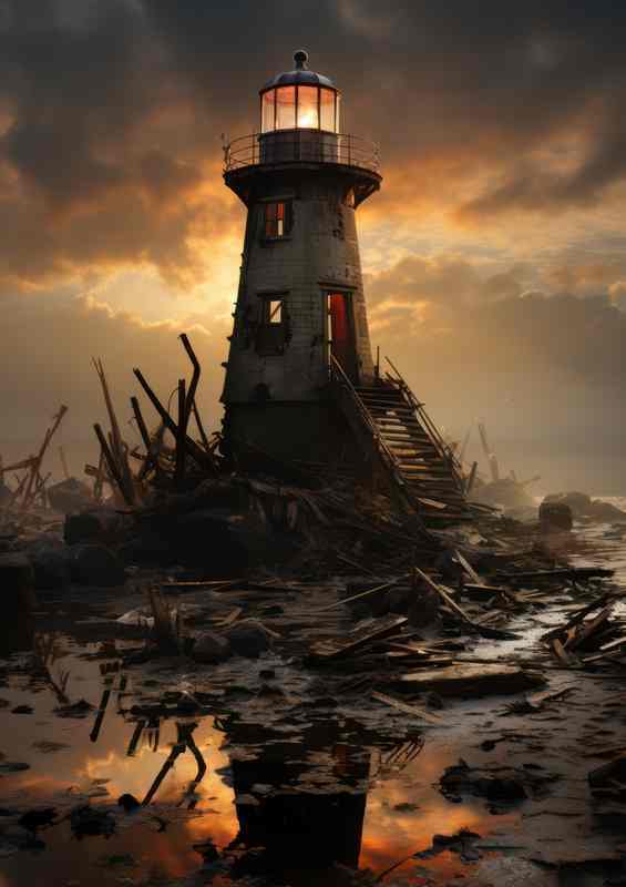 Lighthouse's Reverie Golden Skies Above | Di-Bond