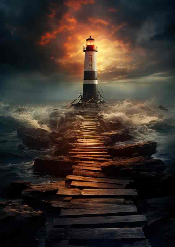 Lighthouses Elegance Beneath the Golden Sky | Poster