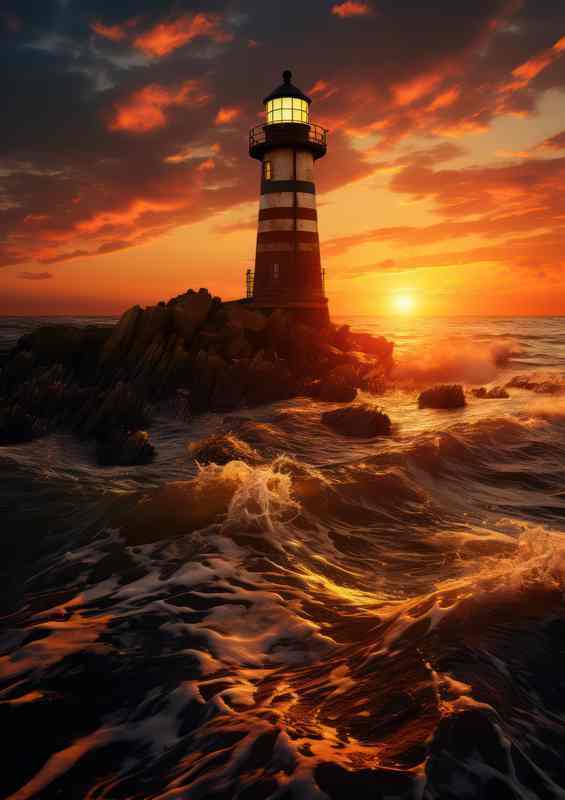 Lighthouses Last Light at Evening Sunset | Poster