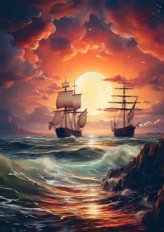 Sailboats Whisper Nighttime Sailing Journey | Poster