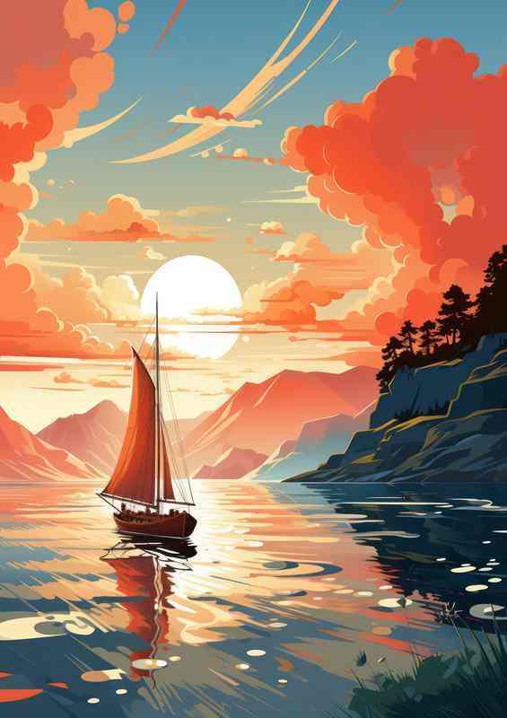 Sailing Serenity Sunset on Tranquil Waters | Poster