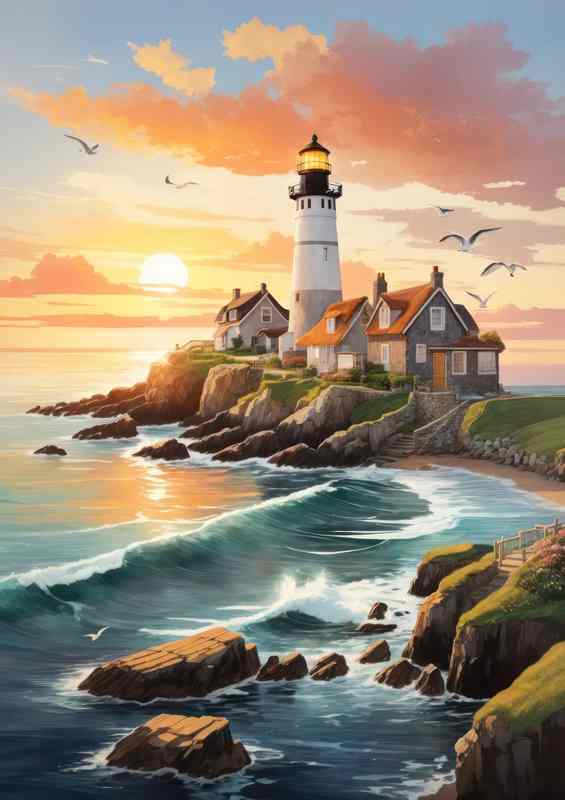 Sunrise Sentinel Lighthouse Awakens in Light | Canvas