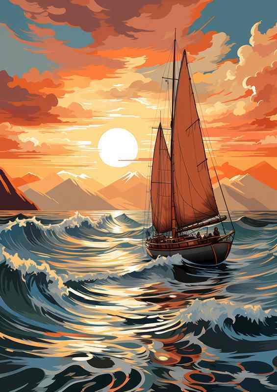 Sunset Voyage Sailboats Evening Elegance | Poster