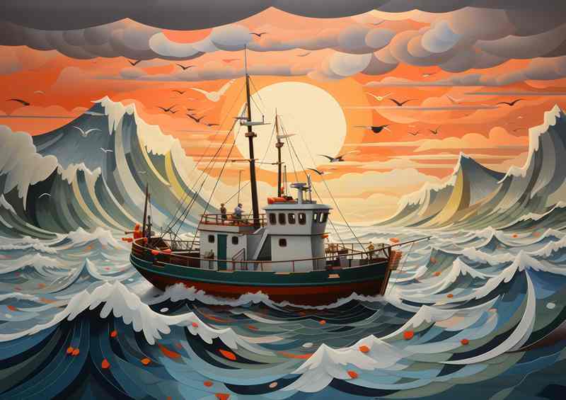 Fishing Boat Battles Stormy Ocean Swells | Canvas