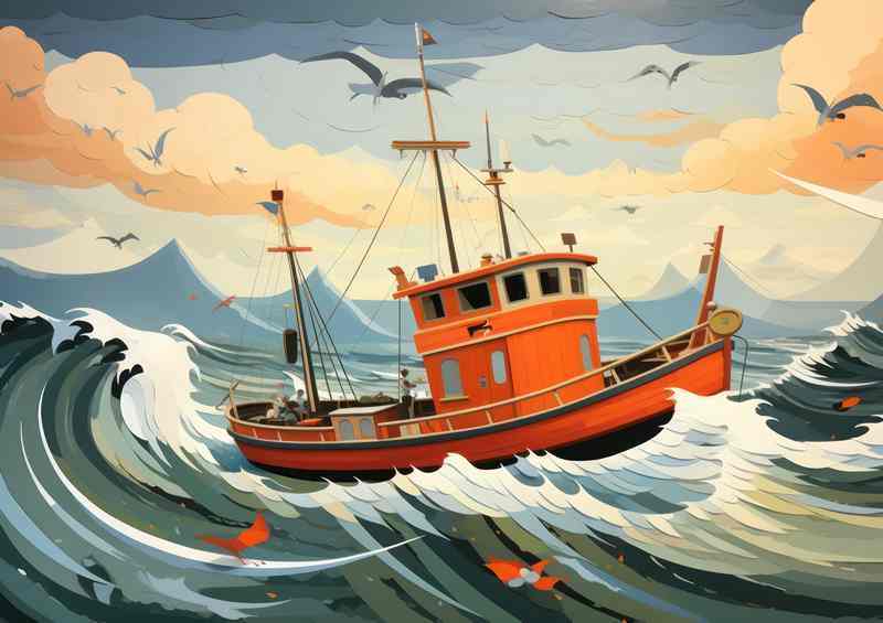 Fishing Boat Braving the Turbulent Waters | Poster