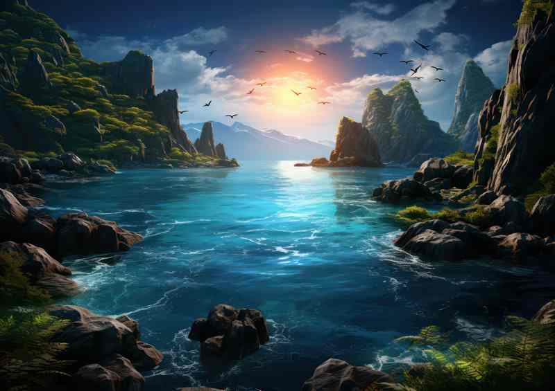 Golden Skies Tranquil Sunset Over Ocean | Poster