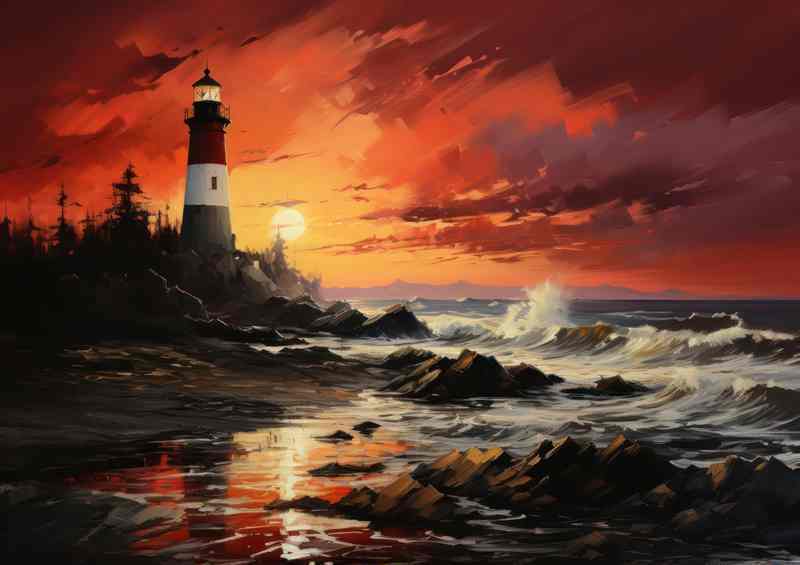 Lighthouse Aglow Sunsets Guiding Light | Di-Bond