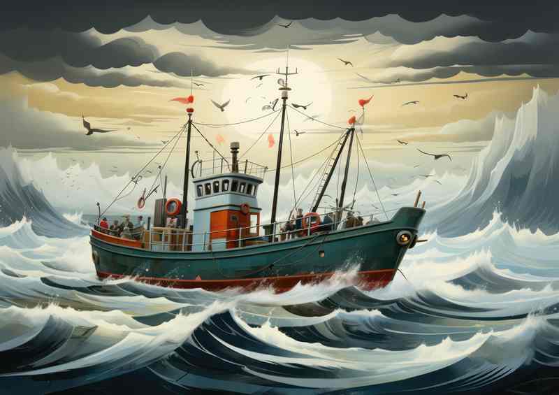 Rough Seas Challenge the Determined Fishermen | Poster