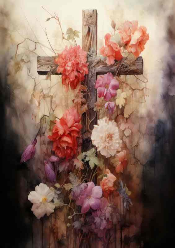 Floral Cross – Spirit & Nature Metal Poster