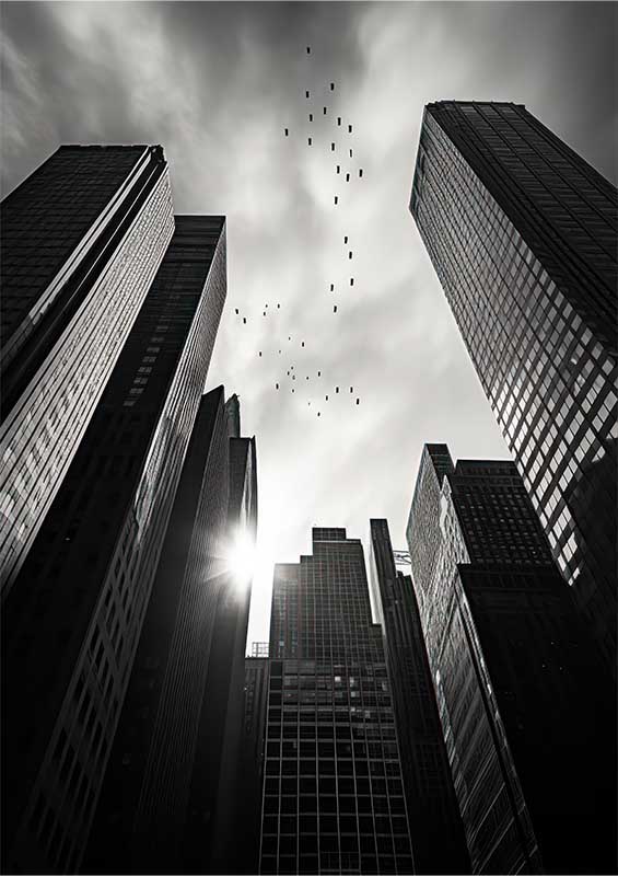 Flying over new york skyscrappers | Poster